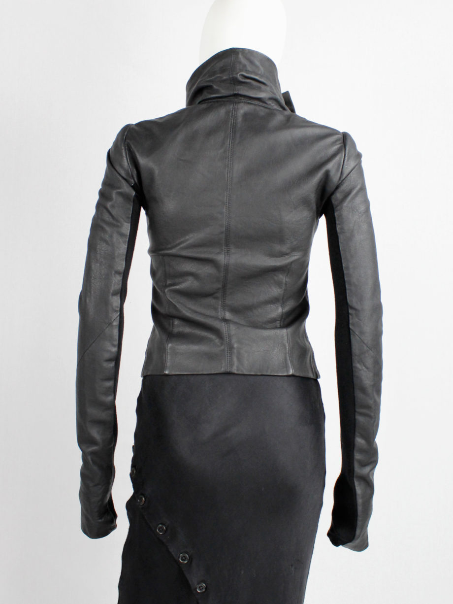 Rick Owens black leather asymmetric biker jacket with high standing neckline (17)
