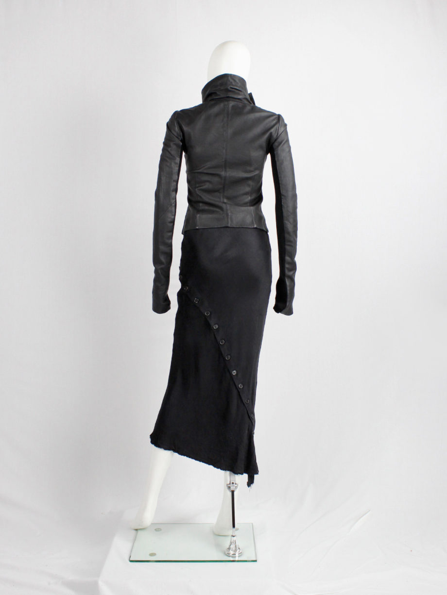 Rick Owens black leather asymmetric biker jacket with high standing neckline (3)