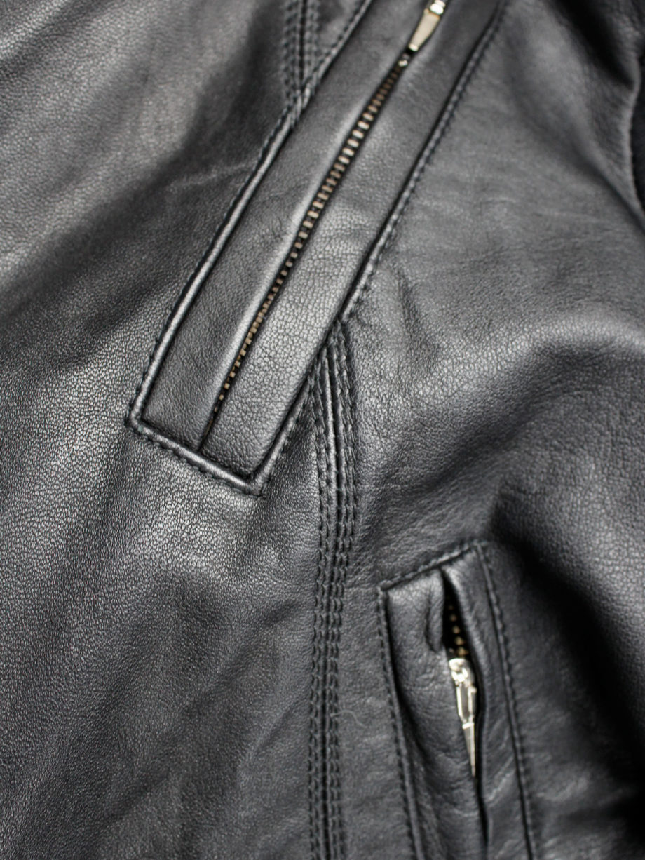 Rick Owens black leather asymmetric biker jacket with high standing neckline (5)