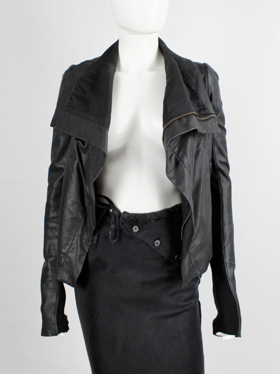 Rick Owens black leather asymmetric biker jacket with high standing neckline (8)