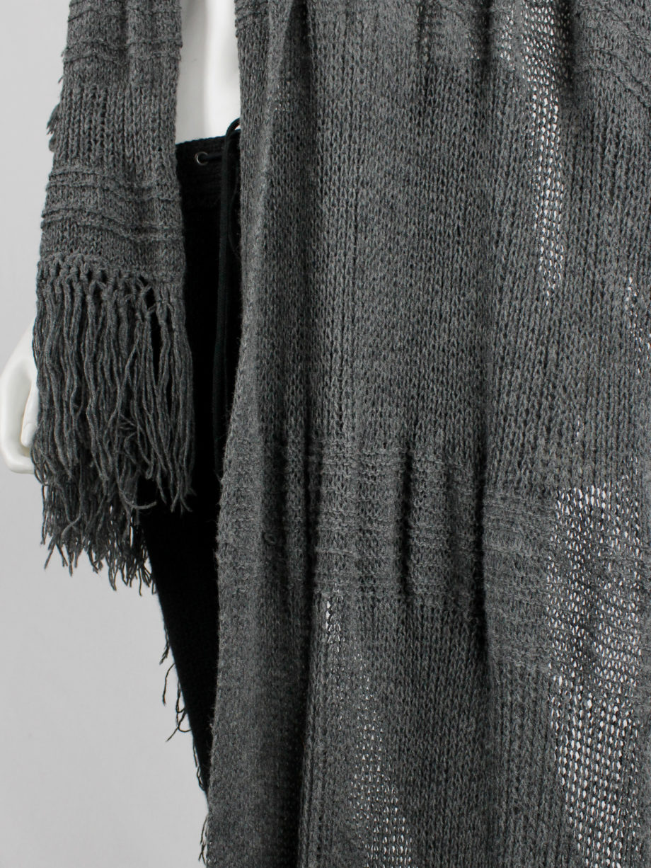 Wim Neels grey frayed extra long scarf with one sleeve 1990s (14)