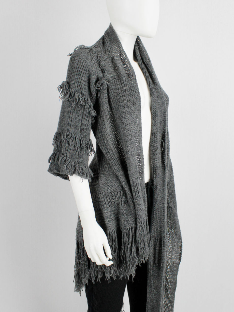 Wim Neels grey frayed extra long scarf with one sleeve 1990s (15)