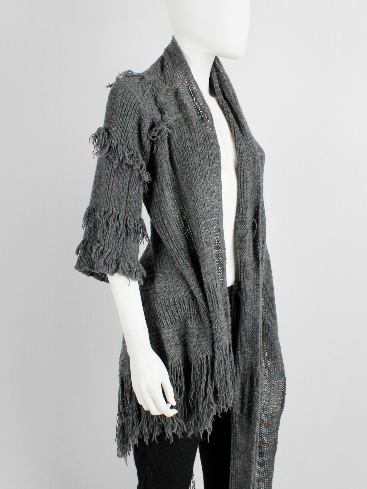 Wim Neels grey frayed extra long scarf with one jumper sleeve — 1990's ...