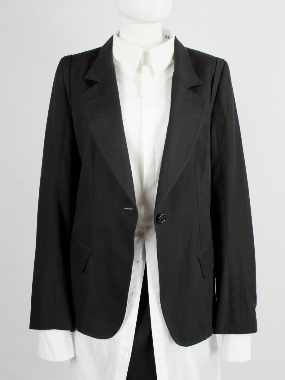 vintage Ann Demeulemeester black single button blazer with lettering on the lining spring 2006 (2)
