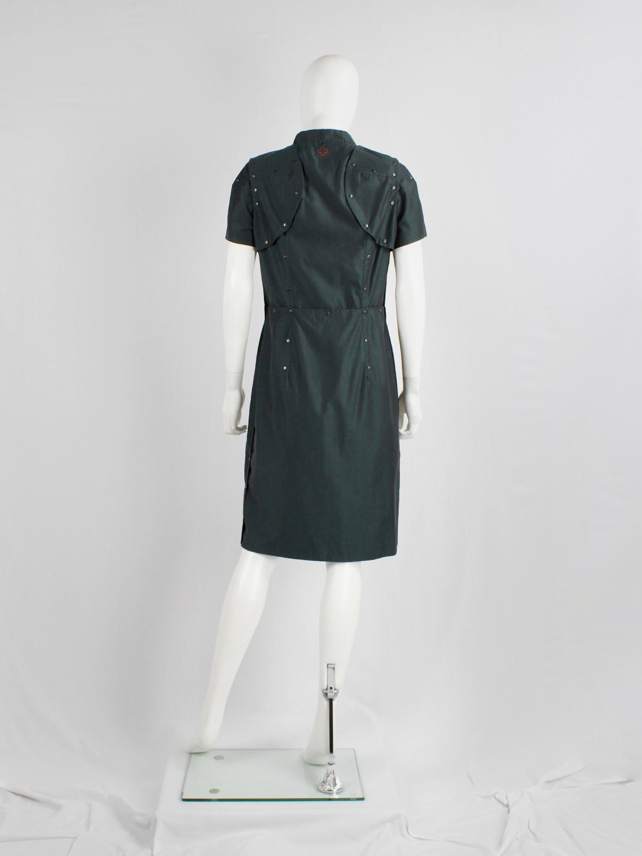 A.F. Vandevorst dark green panelled dress with bronze studs — spring ...