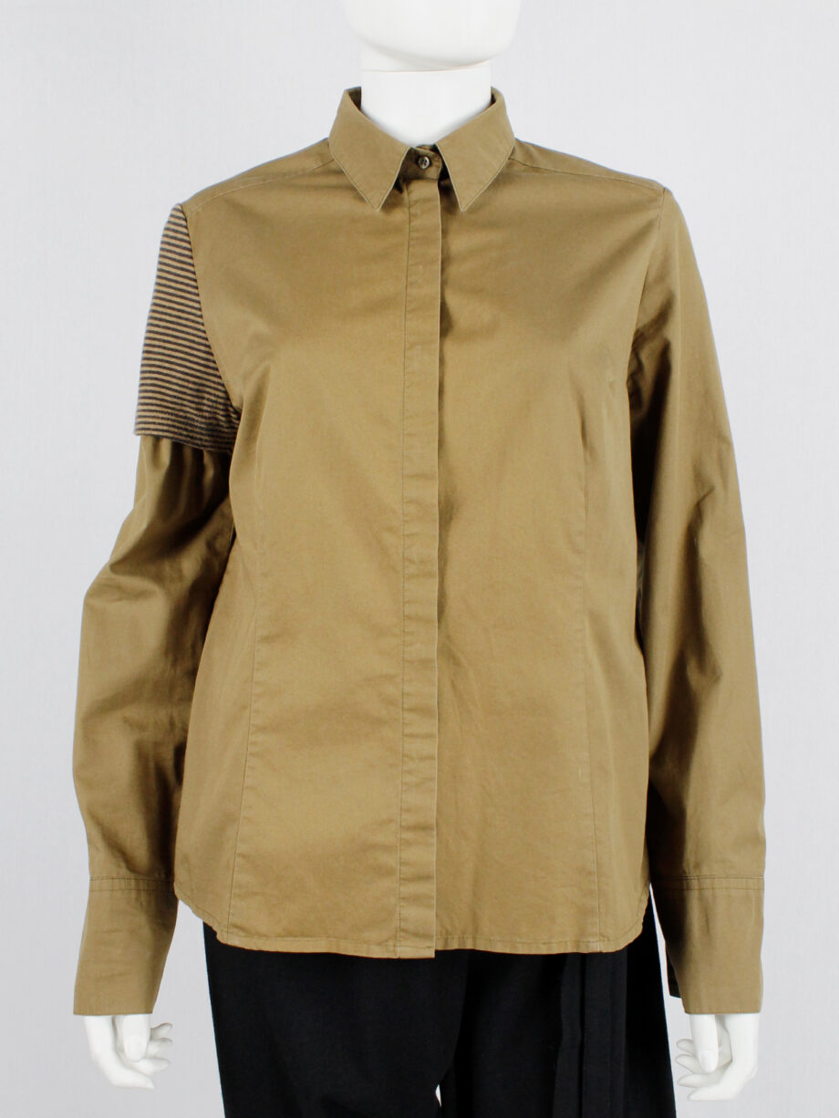 A.F. Vandevorst ochre shirt with short knitted striped sleeve fall 2002 (11)