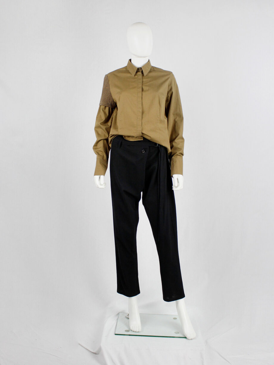 A.F. Vandevorst ochre shirt with short knitted striped sleeve fall 2002 (13)