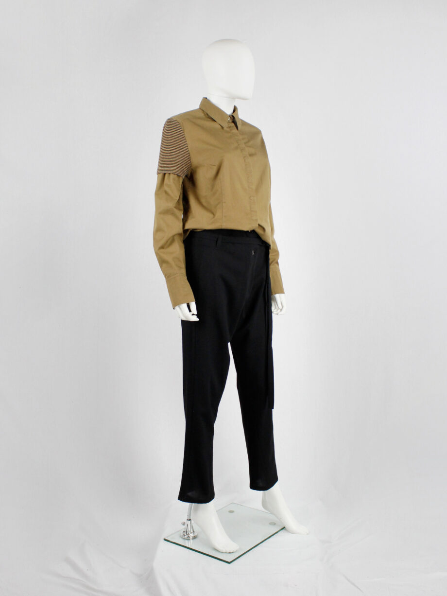 A.F. Vandevorst ochre shirt with short knitted striped sleeve fall 2002 (14)