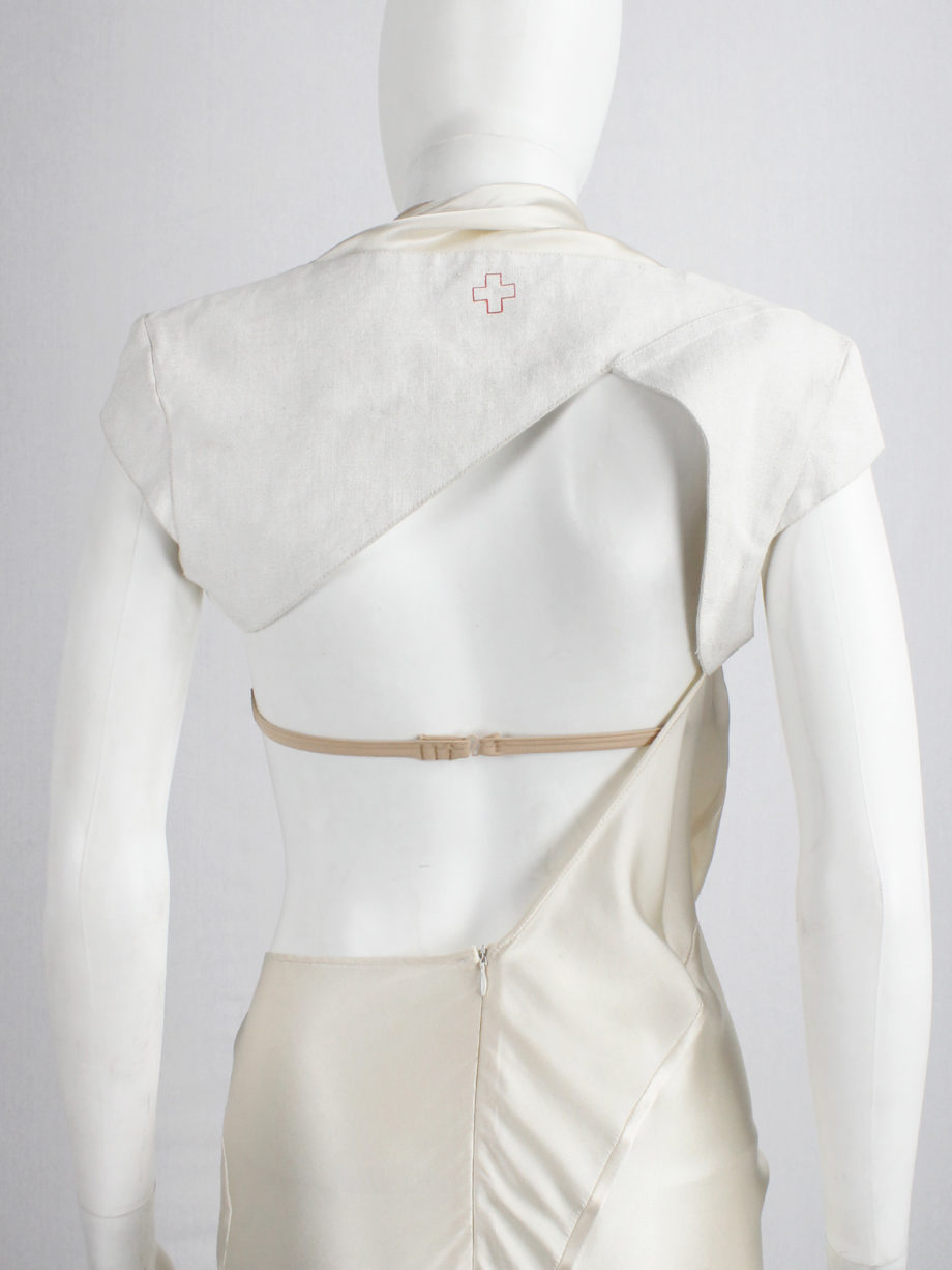 A.F. Vandevorst pearl draped one-bust dress with white burlap shoulder panel spring 2011 (12)