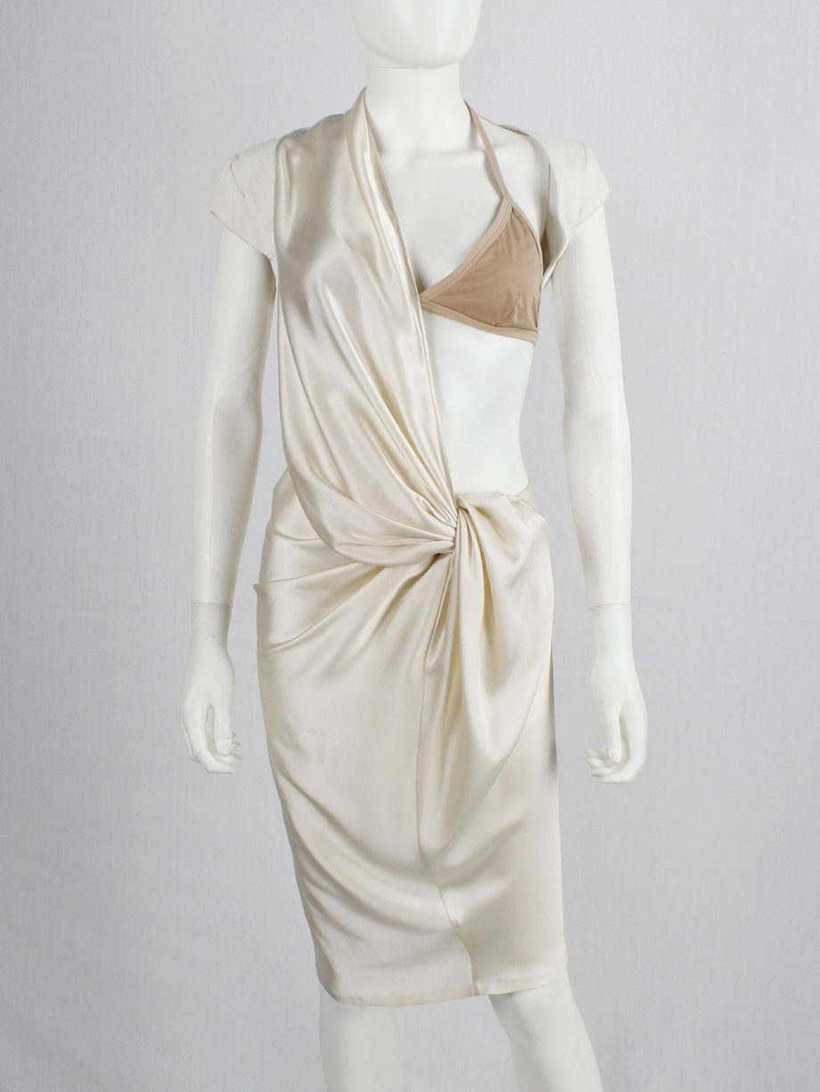 A.F. Vandevorst pearl draped one-bust dress with white burlap shoulder panel spring 2011 (2)
