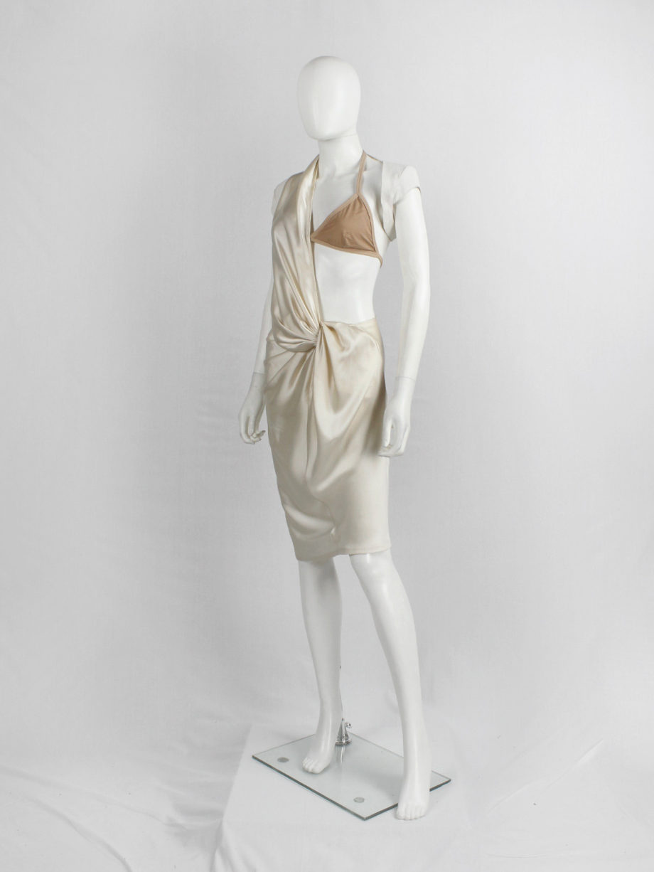 A.F. Vandevorst pearl draped one-bust dress with white burlap shoulder panel spring 2011 (5)