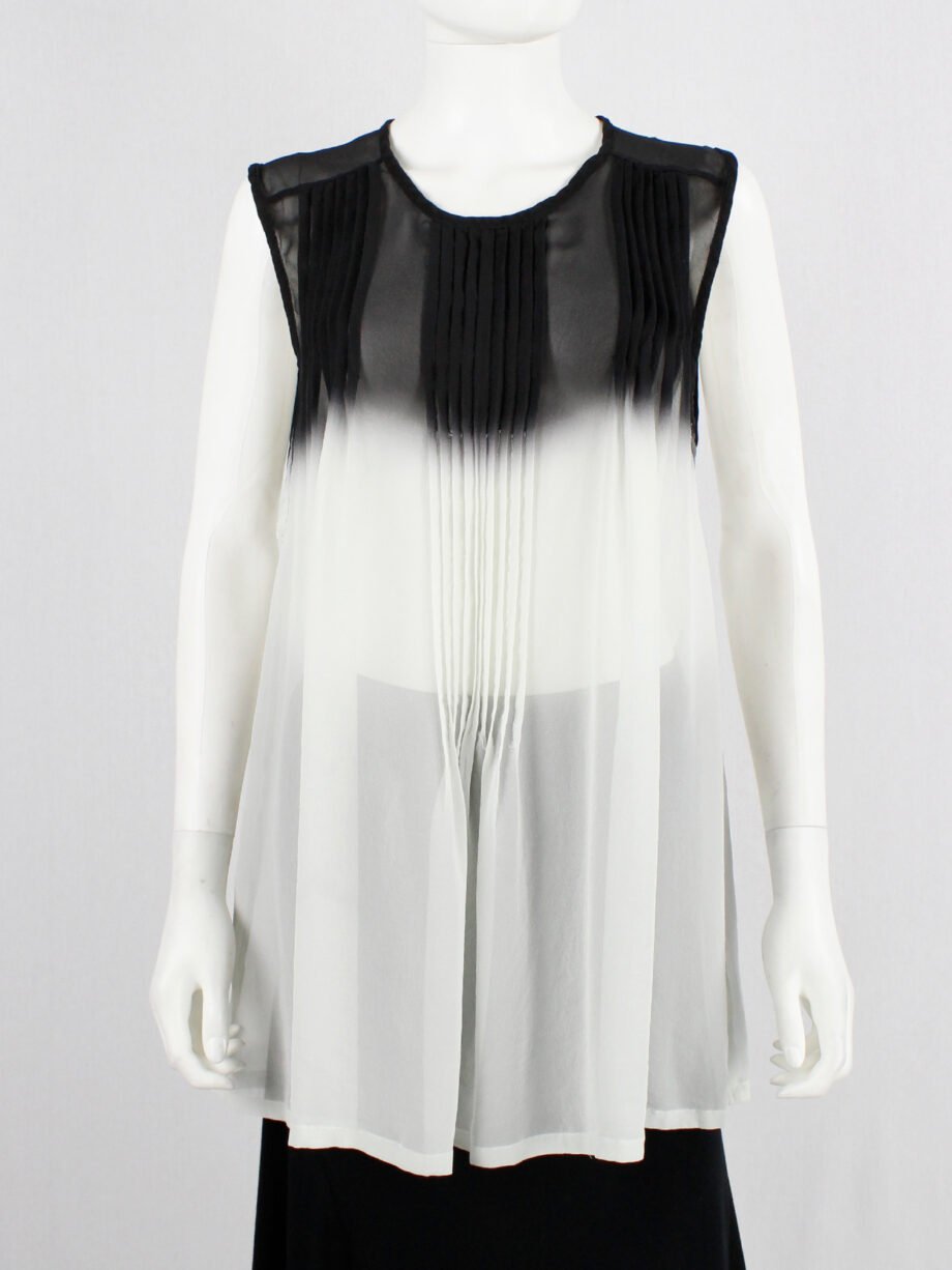Ann Demeulemeester black and white ombre sheer top with pleated lines fall 2013 (11)