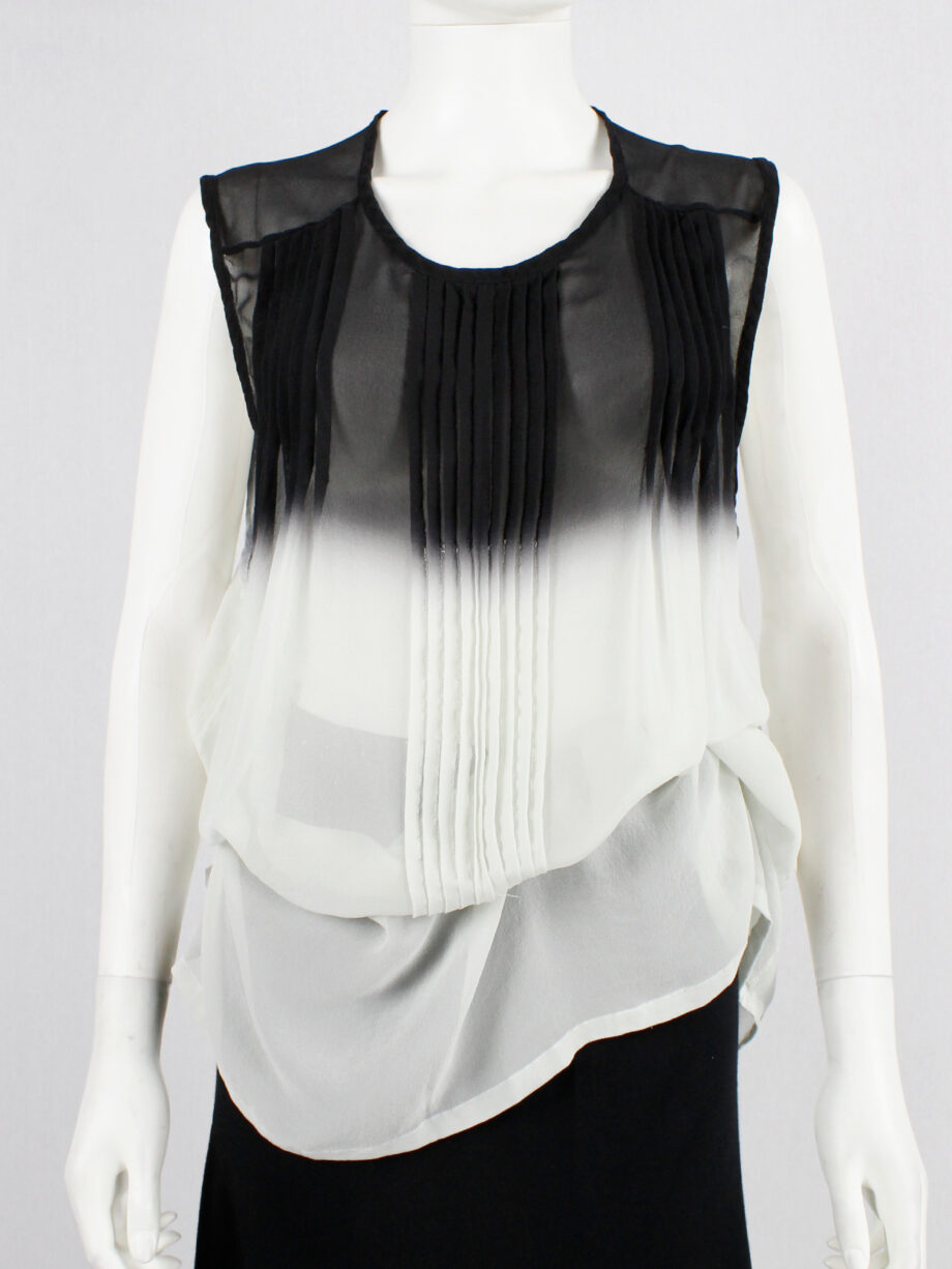 Ann Demeulemeester black and white ombre sheer top with pleated lines fall 2013 (2)