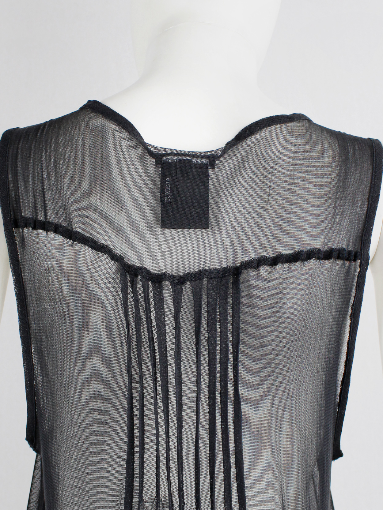 Ann Demeulemeester black long sheer top with pleated lines — fall 2013 - V A N II T A S