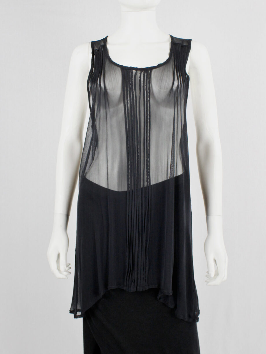Ann Demeulemeester black long sheer top with pleated lines fall 2013 (3)