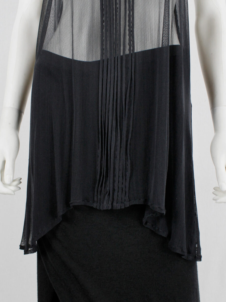 Ann Demeulemeester black long sheer top with pleated lines fall 2013 (4)