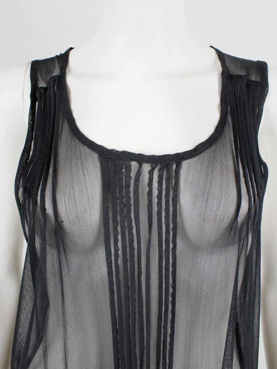 Ann Demeulemeester black long sheer top with pleated lines fall 2013 (5)