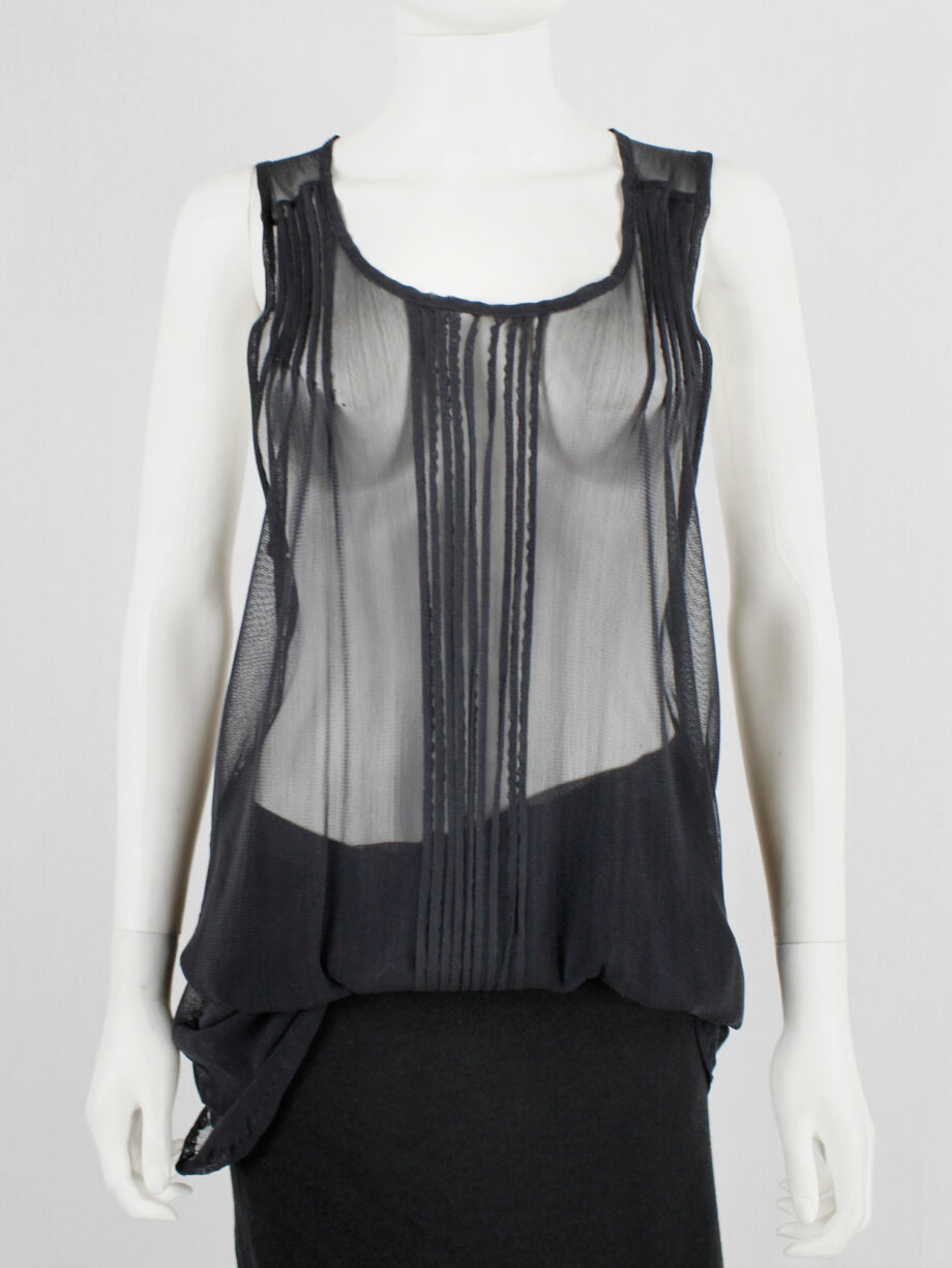 Ann Demeulemeester black long sheer top with pleated lines fall 2013 (7)