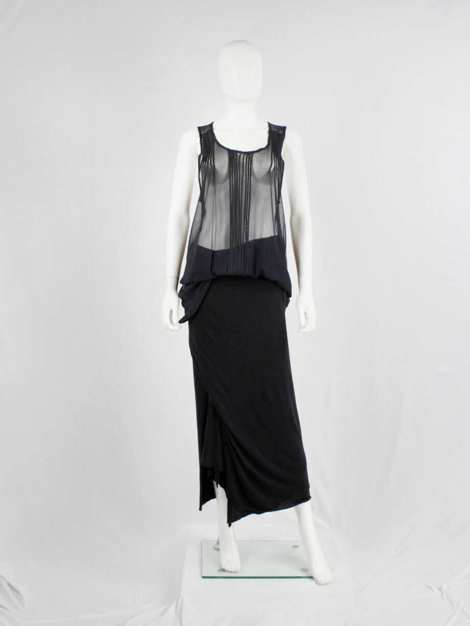 Ann Demeulemeester black long sheer top with pleated lines fall 2013 (9)