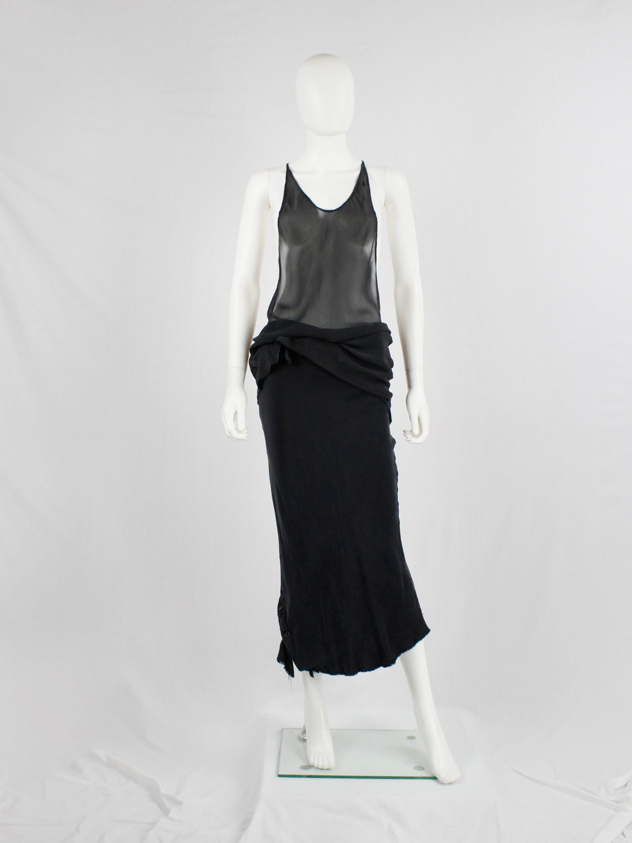 Ann Demeulemeester black sheer top with minimalist back strap — spring ...