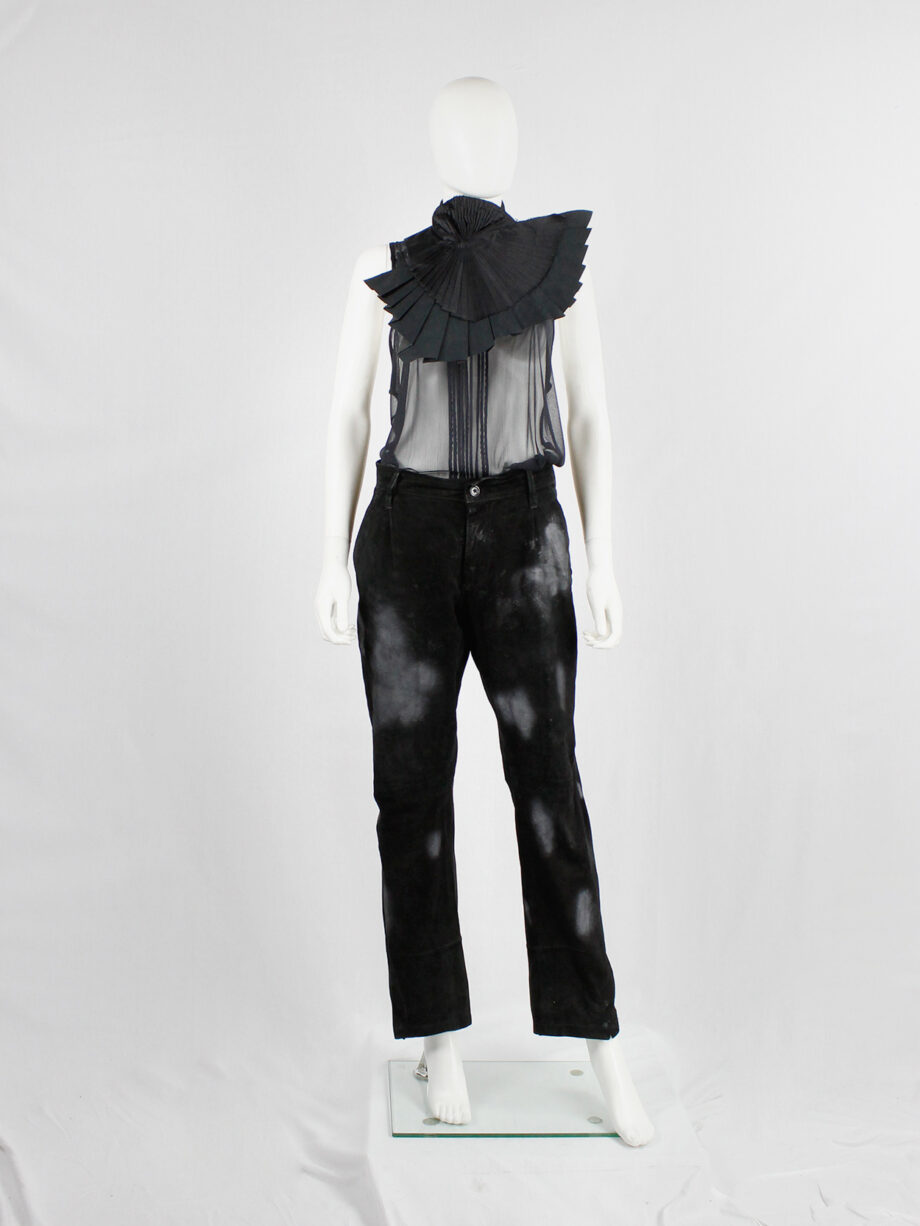 Ann Demeulemeester black suede trousers with light blue spraypainted pattern (13)