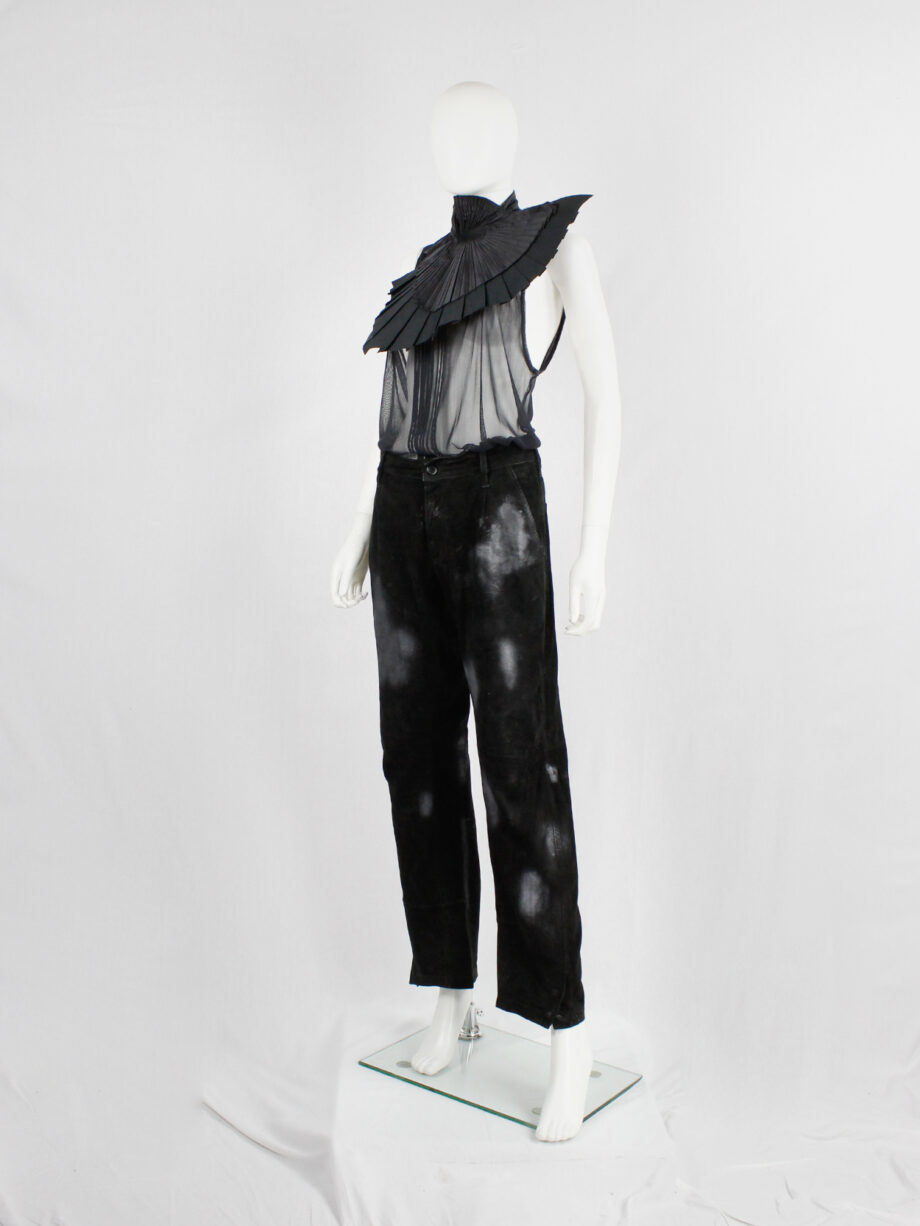 Ann Demeulemeester black suede trousers with light blue spraypainted pattern (14)