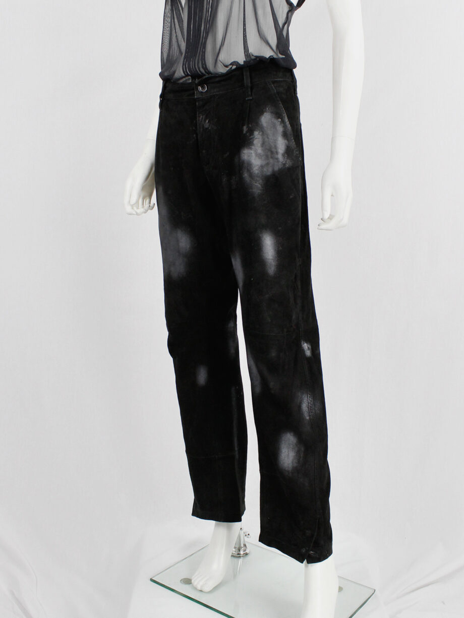 Ann Demeulemeester black suede trousers with light blue spraypainted pattern (15)