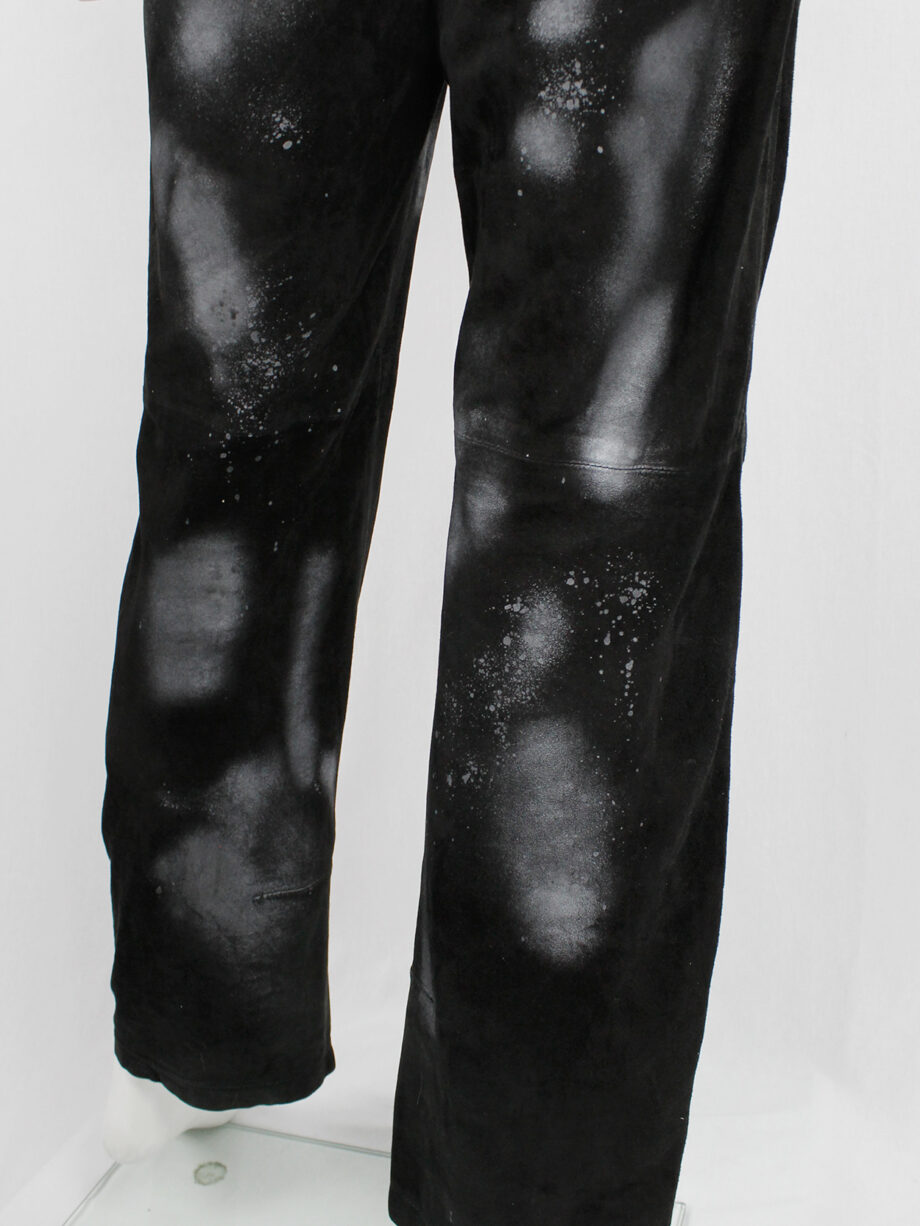 Ann Demeulemeester black suede trousers with light blue spraypainted pattern (19)