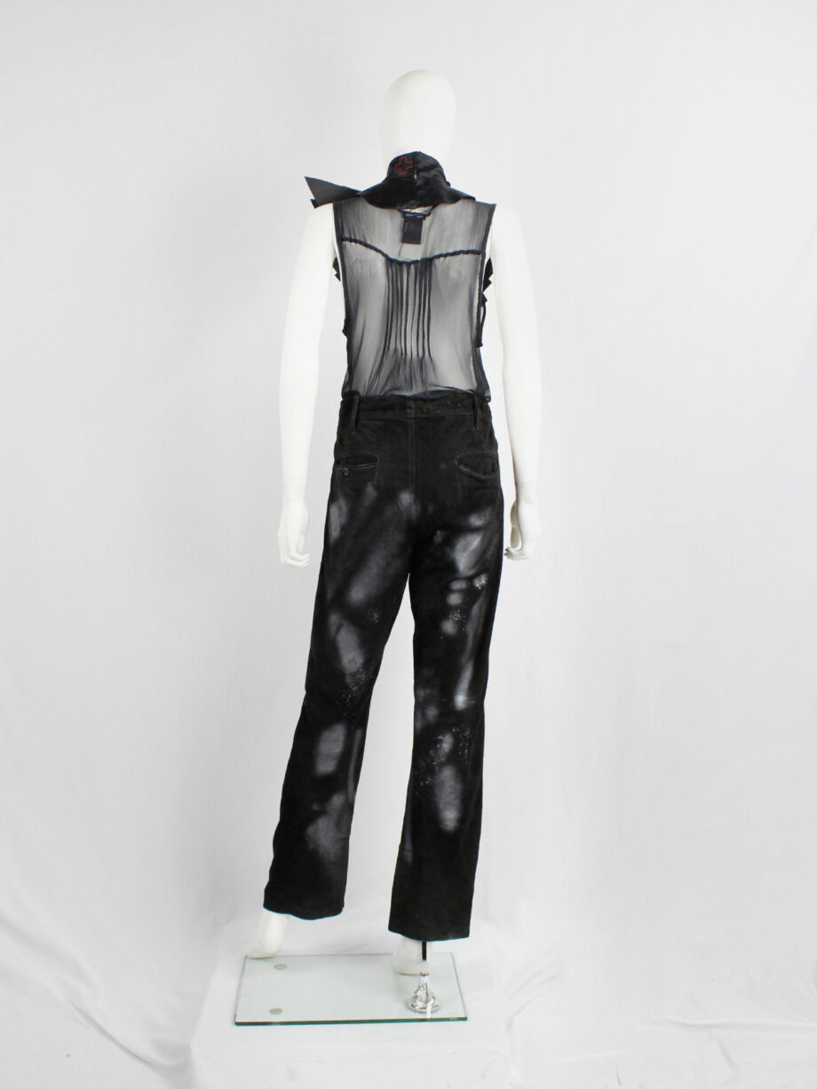 Ann Demeulemeester black suede trousers with light blue spraypainted pattern (22)