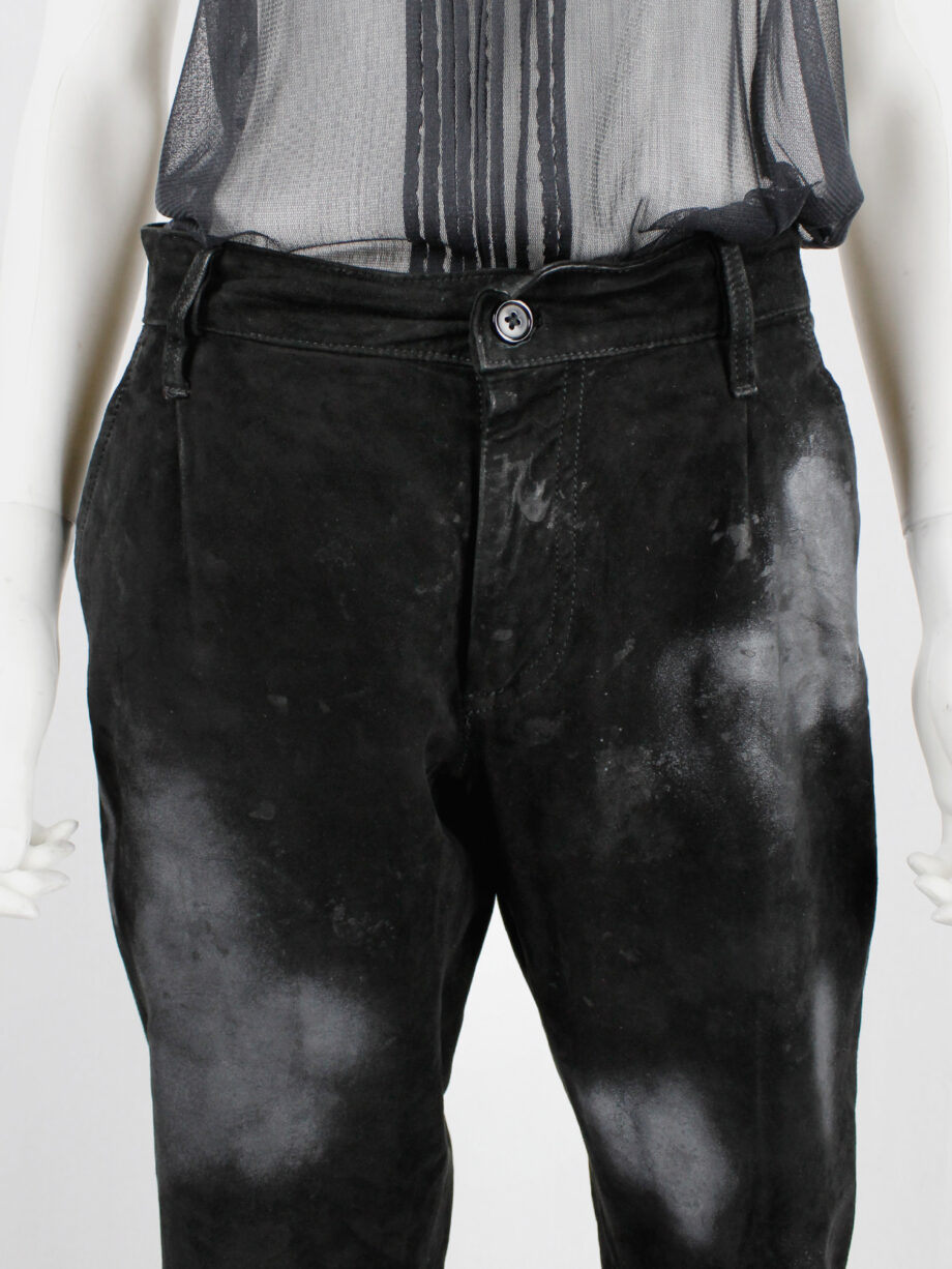 Ann Demeulemeester black suede trousers with light blue spraypainted pattern (8)