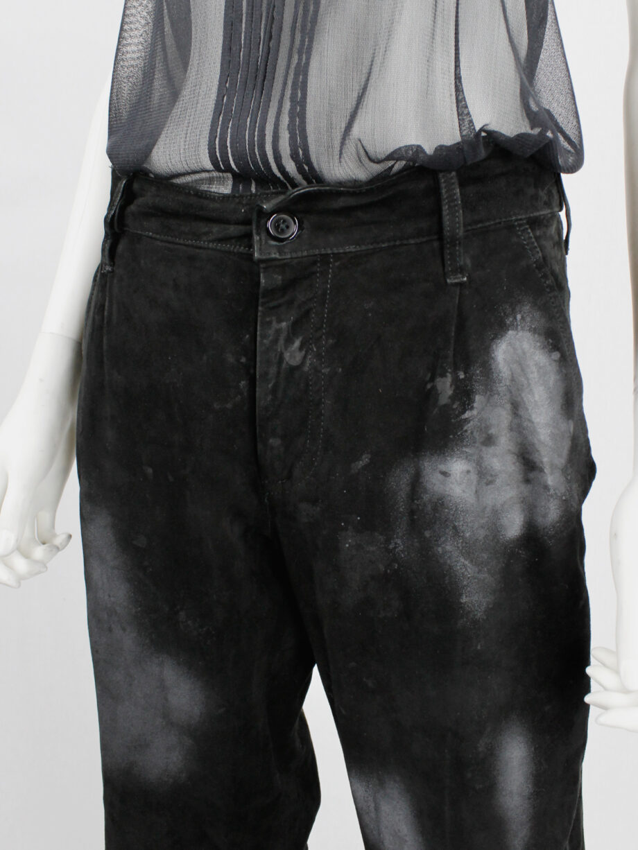 Ann Demeulemeester black suede trousers with light blue spraypainted pattern (9)