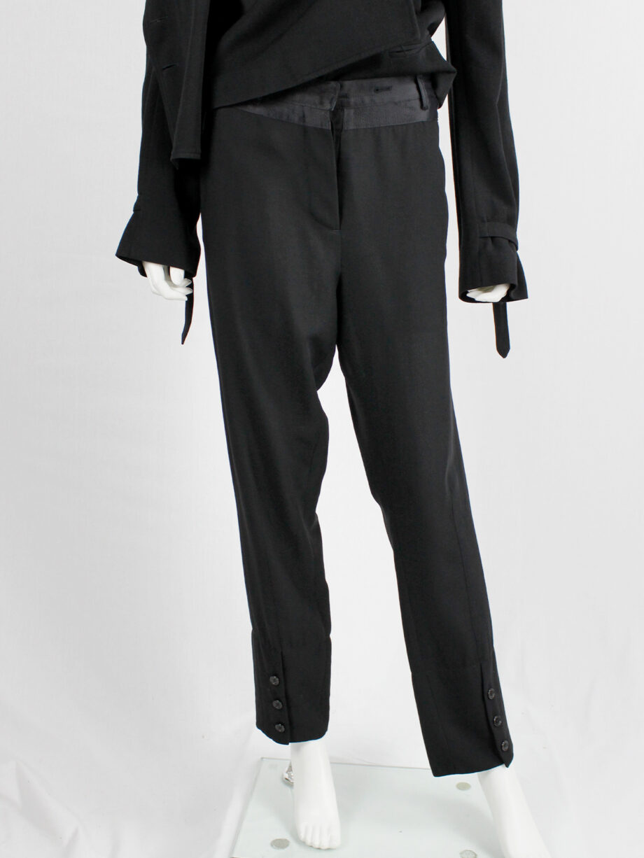 Ann Demeulemeester black trousers with satin waist and buttoned cuffs (7)