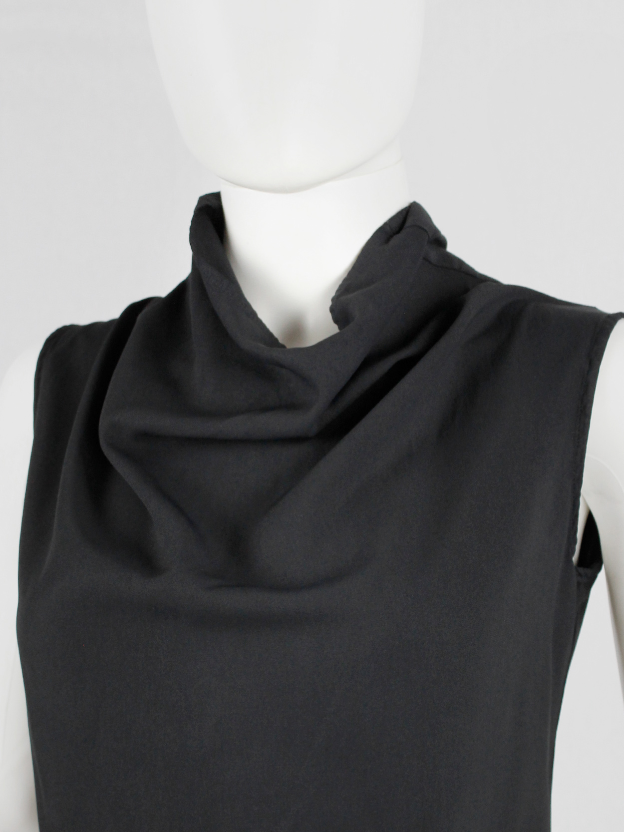 Ann Demeulemeester black long top with cowl draped neckline — fall 1998 ...