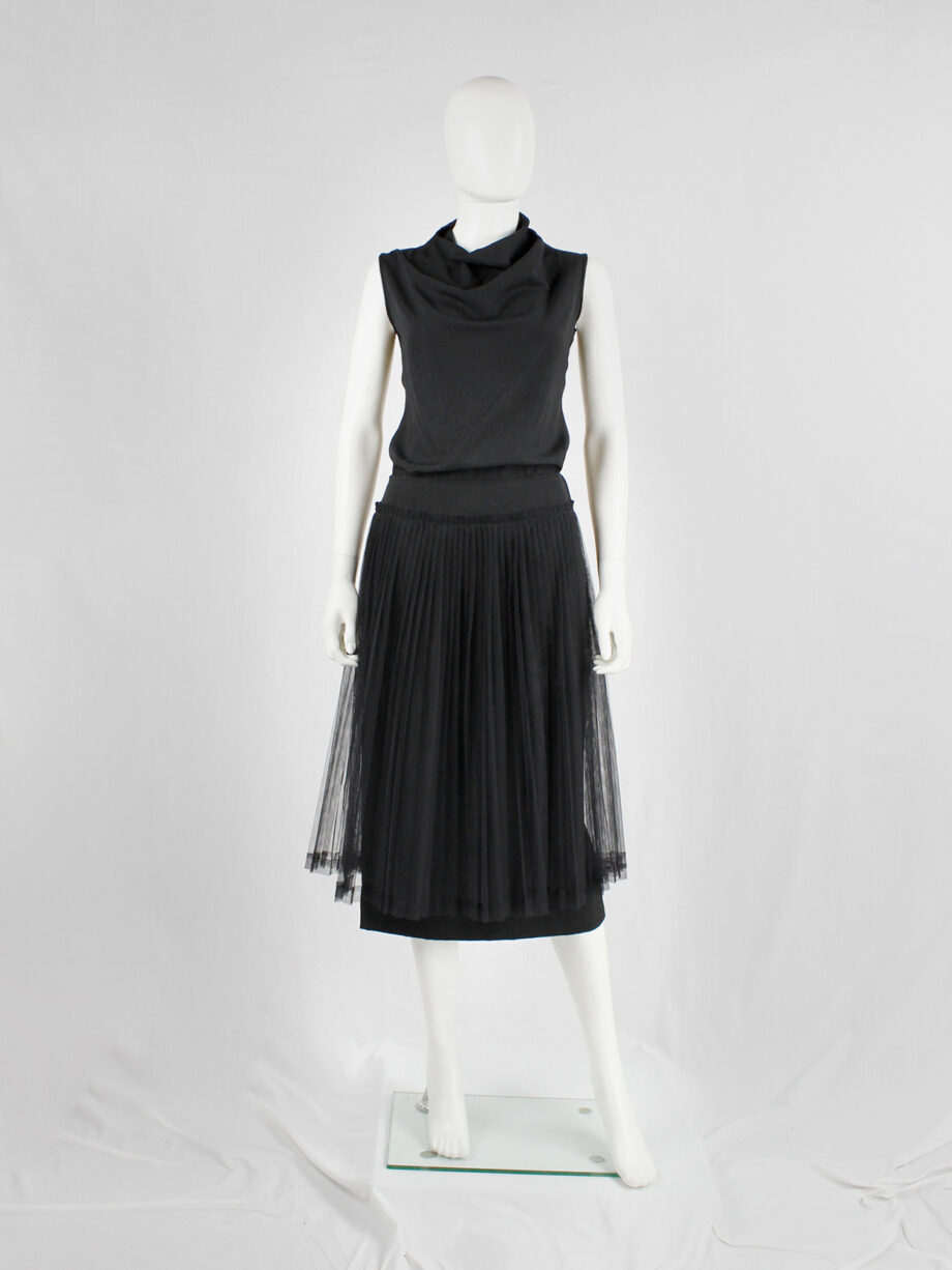 Comme des Garçons black pencil skirt with attached pleated mesh skirt fall 2004 (11)