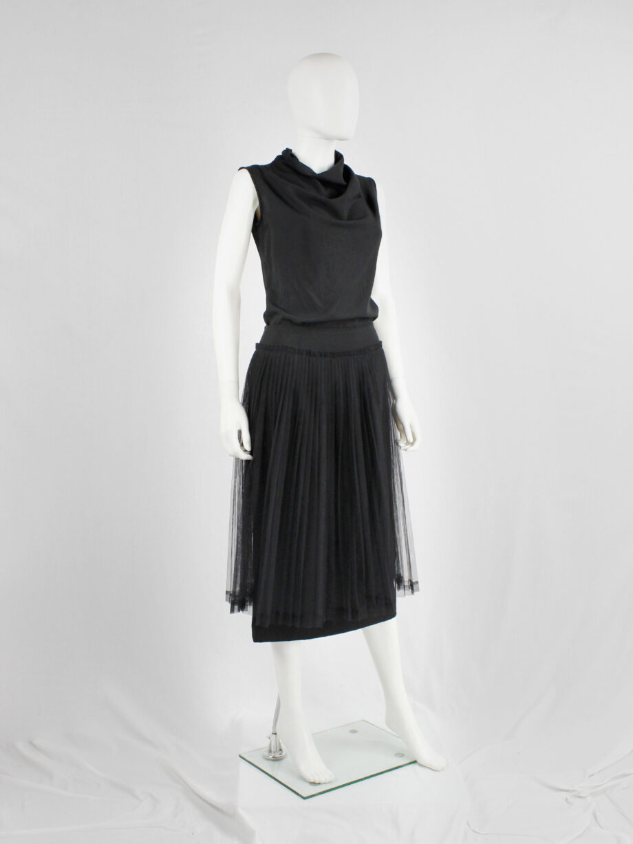 Comme des Garçons black pencil skirt with attached pleated mesh skirt fall 2004 (12)