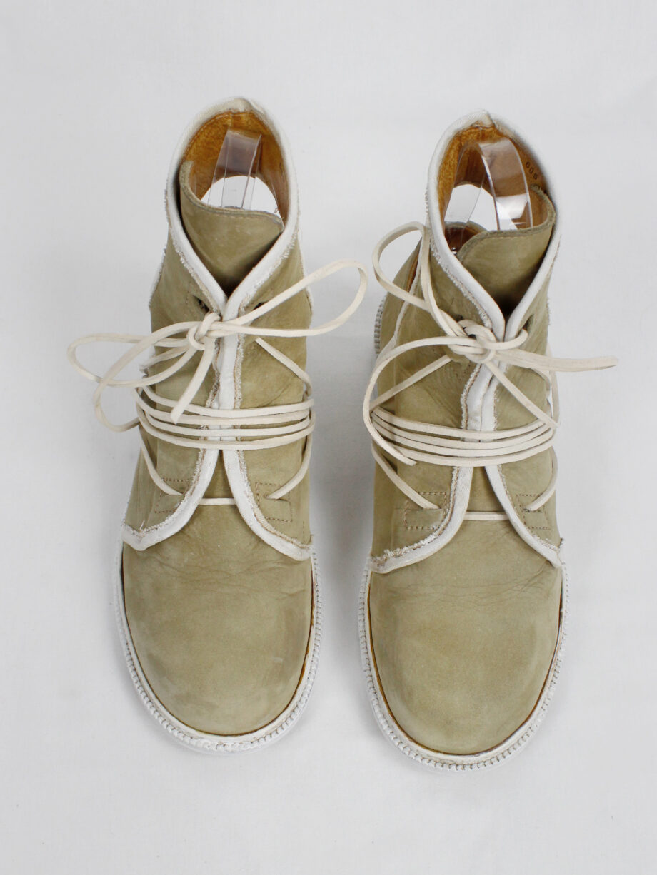 Dirk Bikkembergs beige cut out boots with white trim and laces through the soles 1990s 90s (11)