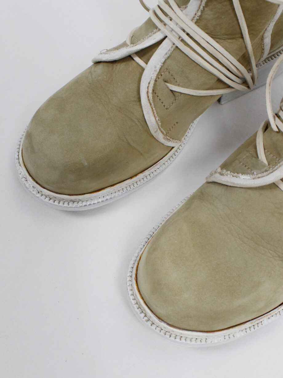 Dirk Bikkembergs beige cut out boots with white trim and laces through the soles 1990s 90s (13)