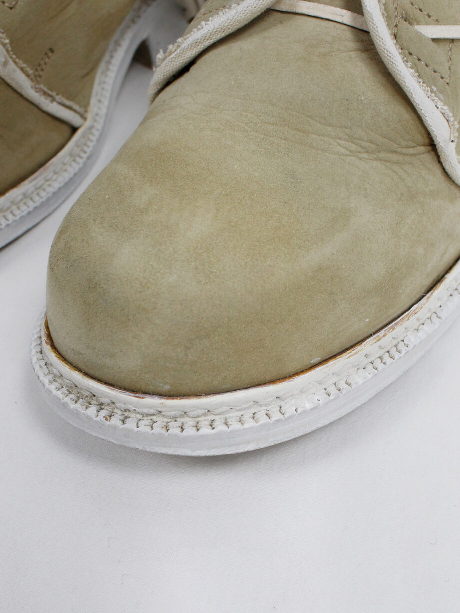 Dirk Bikkembergs beige cut out boots with white trim and laces through the soles 1990s 90s (14)