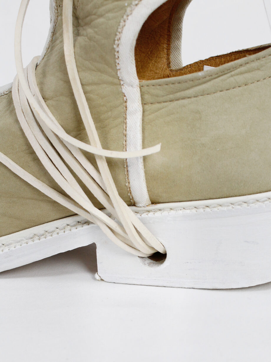 Dirk Bikkembergs beige cut out boots with white trim and laces through the soles 1990s 90s (20)