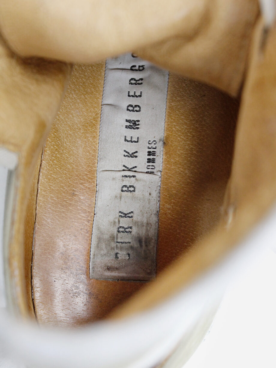 Dirk Bikkembergs beige cut out boots with white trim and laces through the soles 1990s 90s (6)