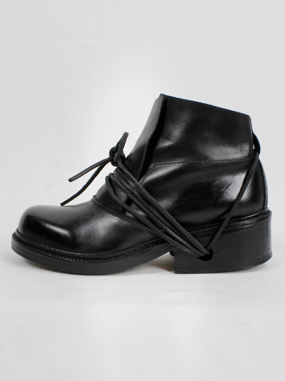 Dirk Bikkembergs black boots with flap and laces through the soles fall 1994 (1)