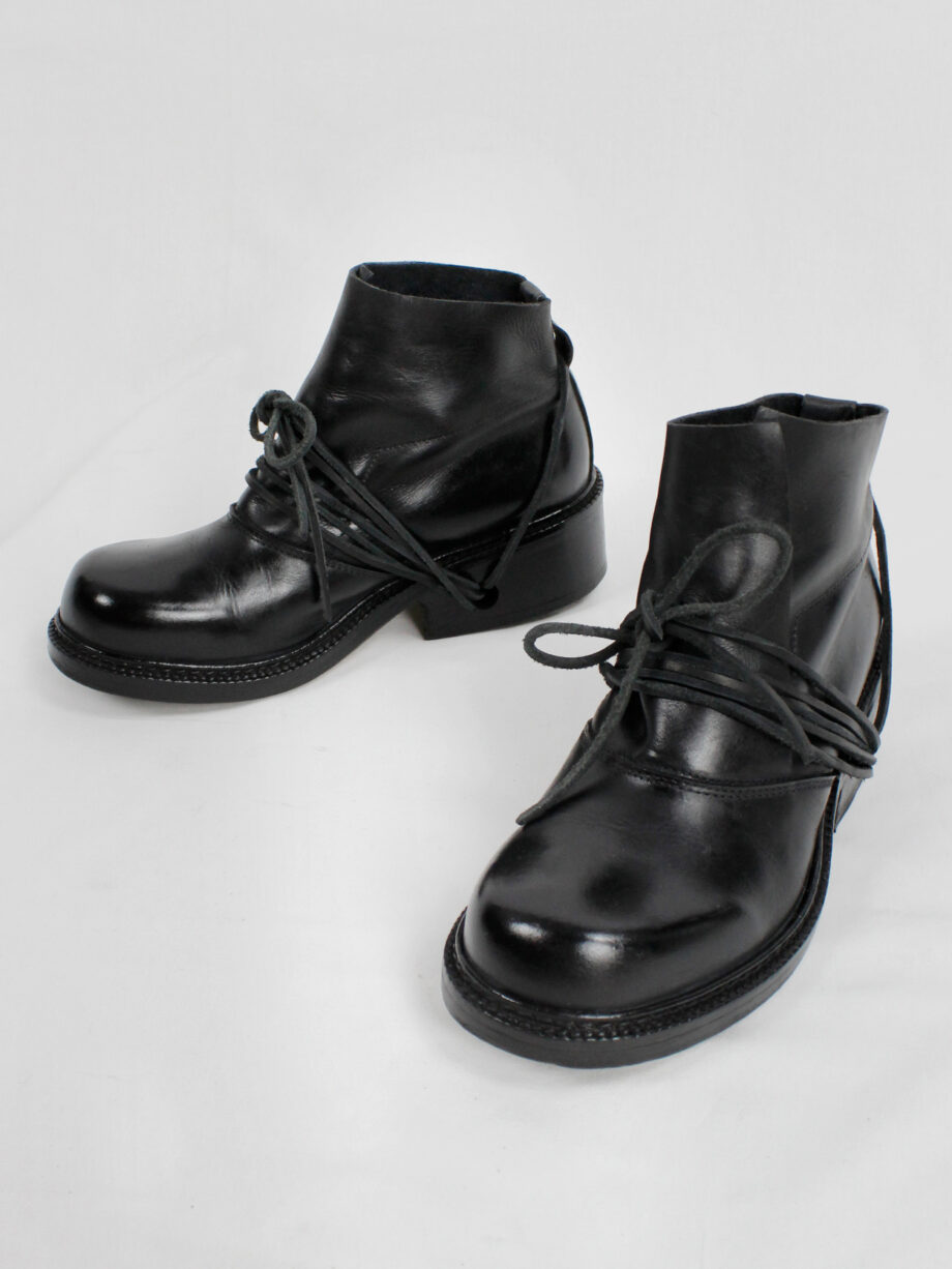 Dirk Bikkembergs black boots with flap and laces through the soles fall 1994 (11)