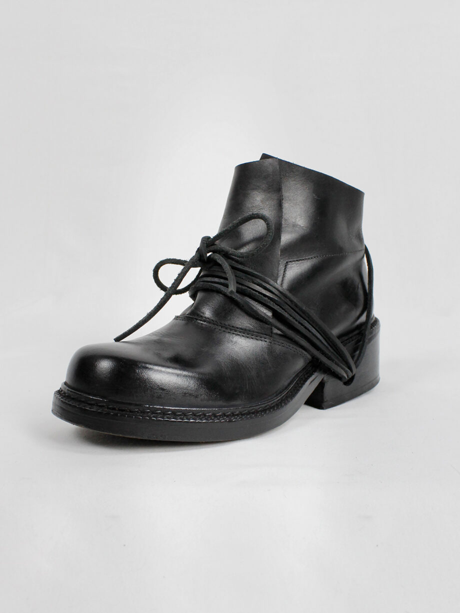 Dirk Bikkembergs black boots with flap and laces through the soles fall 1994 (2)