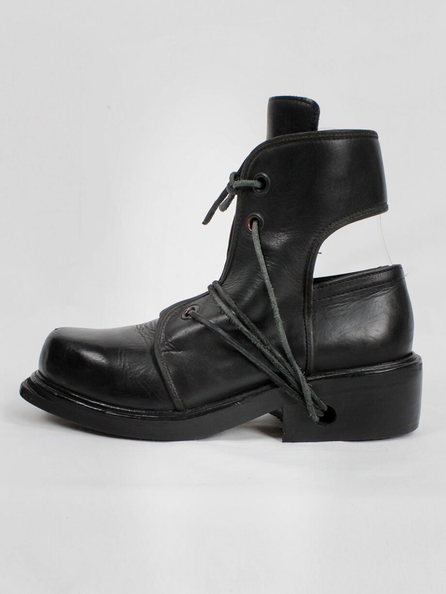 Dirk Bikkembergs black cut out mountaineering boots with laces through the soles 90s 1990s (19)