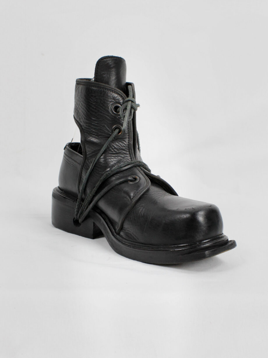 Dirk Bikkembergs black cut out mountaineering boots with laces through the soles 90s 1990s (2)