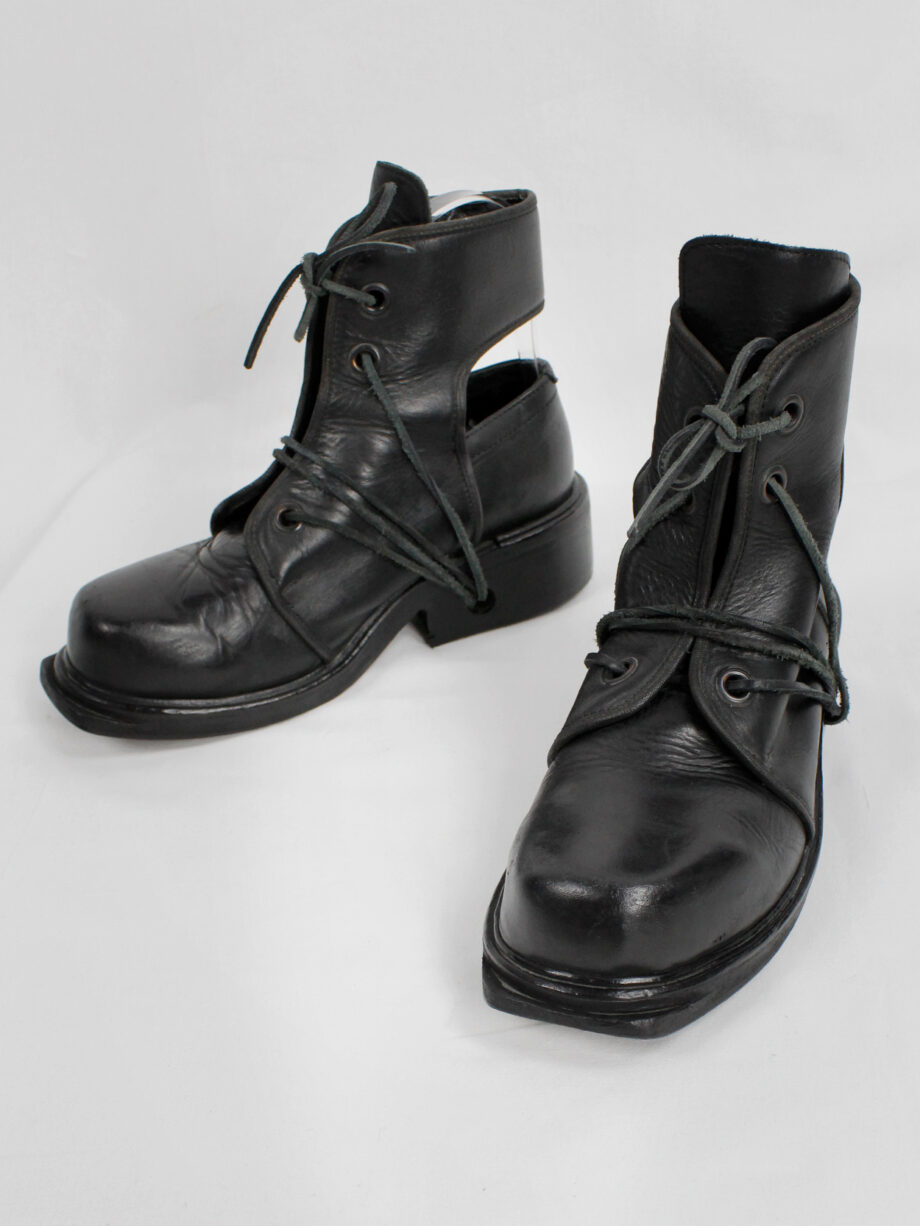 Dirk Bikkembergs black cut out mountaineering boots with laces through the soles 90s 1990s (8)