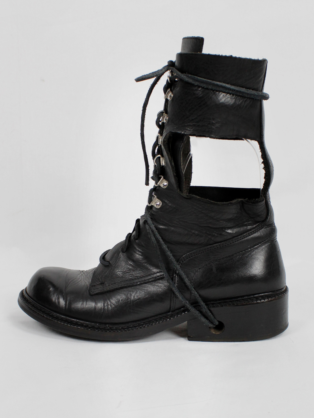Dirk Bikkembergs black combat boots with hooks and laces through the ...