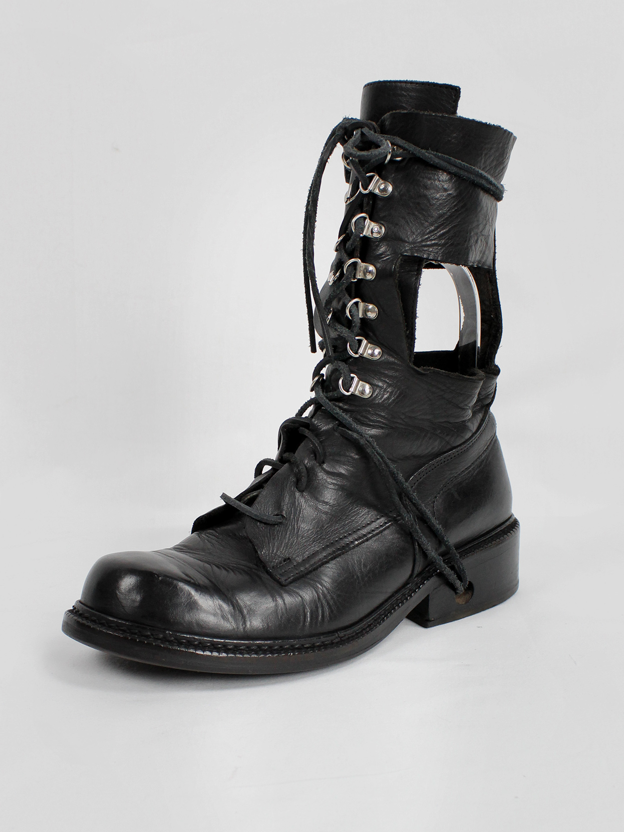 Dirk Bikkembergs black combat boots with hooks and laces through the ...