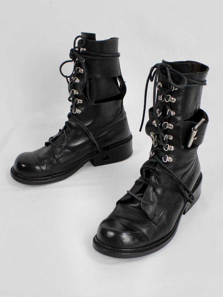 Dirk Bikkembergs black military boots with hooks and laces through the sole 1990s (4)