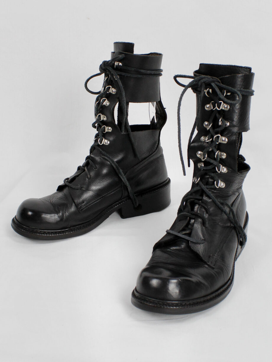 Dirk Bikkembergs black military boots with hooks and laces through the sole 1990s (8)
